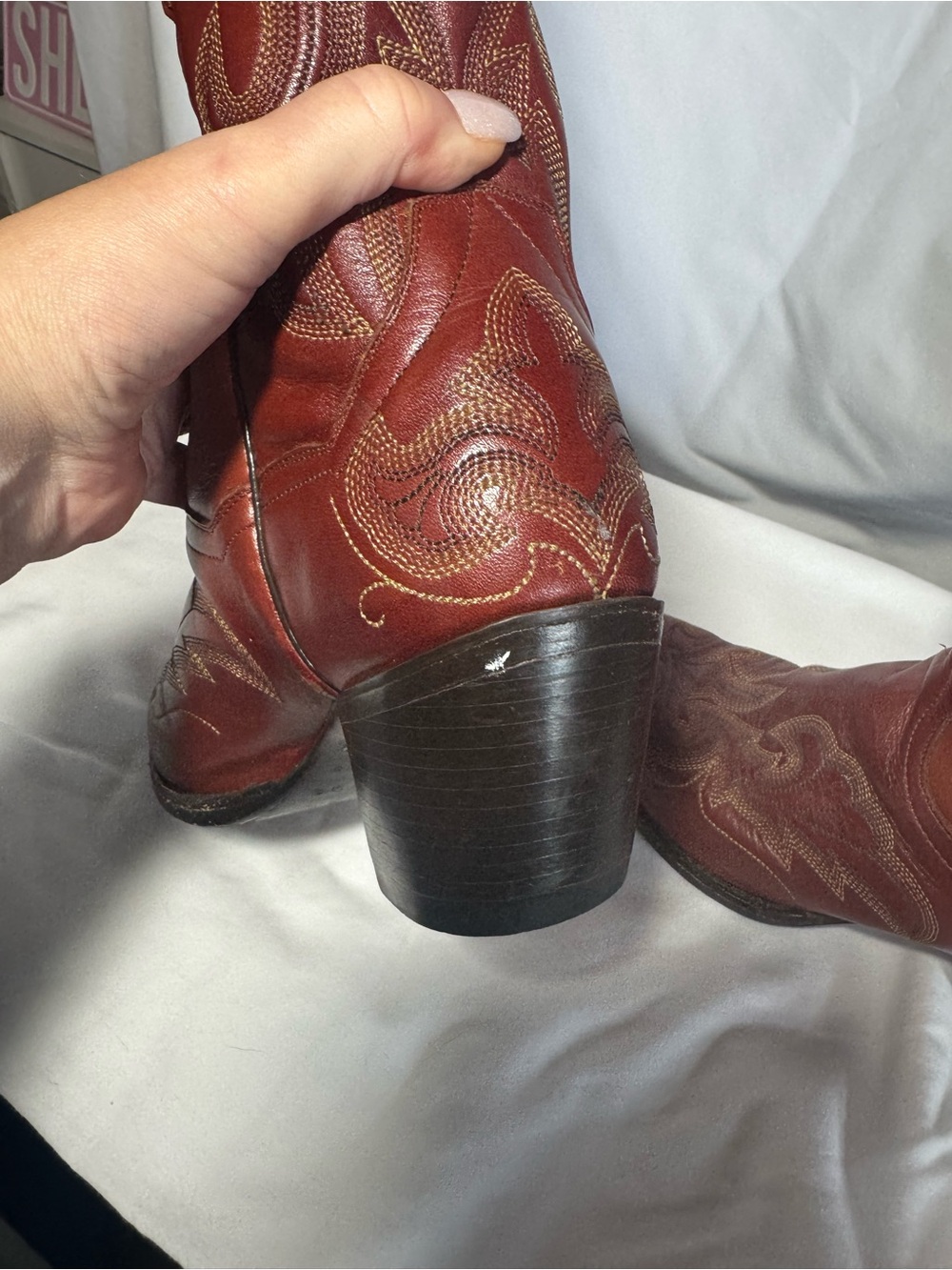 Dan Post Cowboy Boots Women 7.5 Leather Western Stitching Red-Brown Heeled - Picture 3 of 11